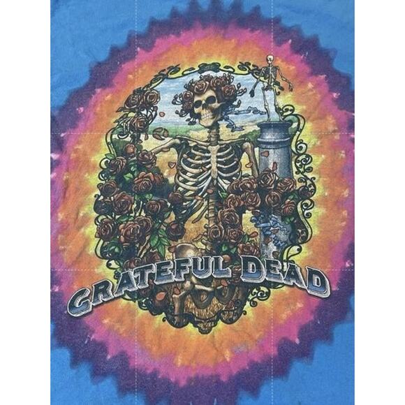 Grateful Dead Shirt Mens Large Blue Liquid Blue Tie Dye Skeleton Roses Band Tee - Picture 2 of 6